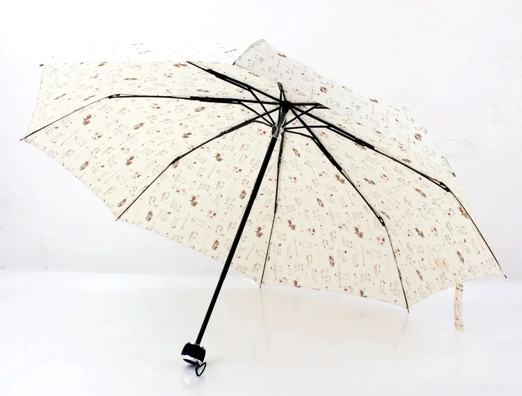 Мультяшный белый дождевой Зонт кошачий Паттен три складной Зонтик для женщин