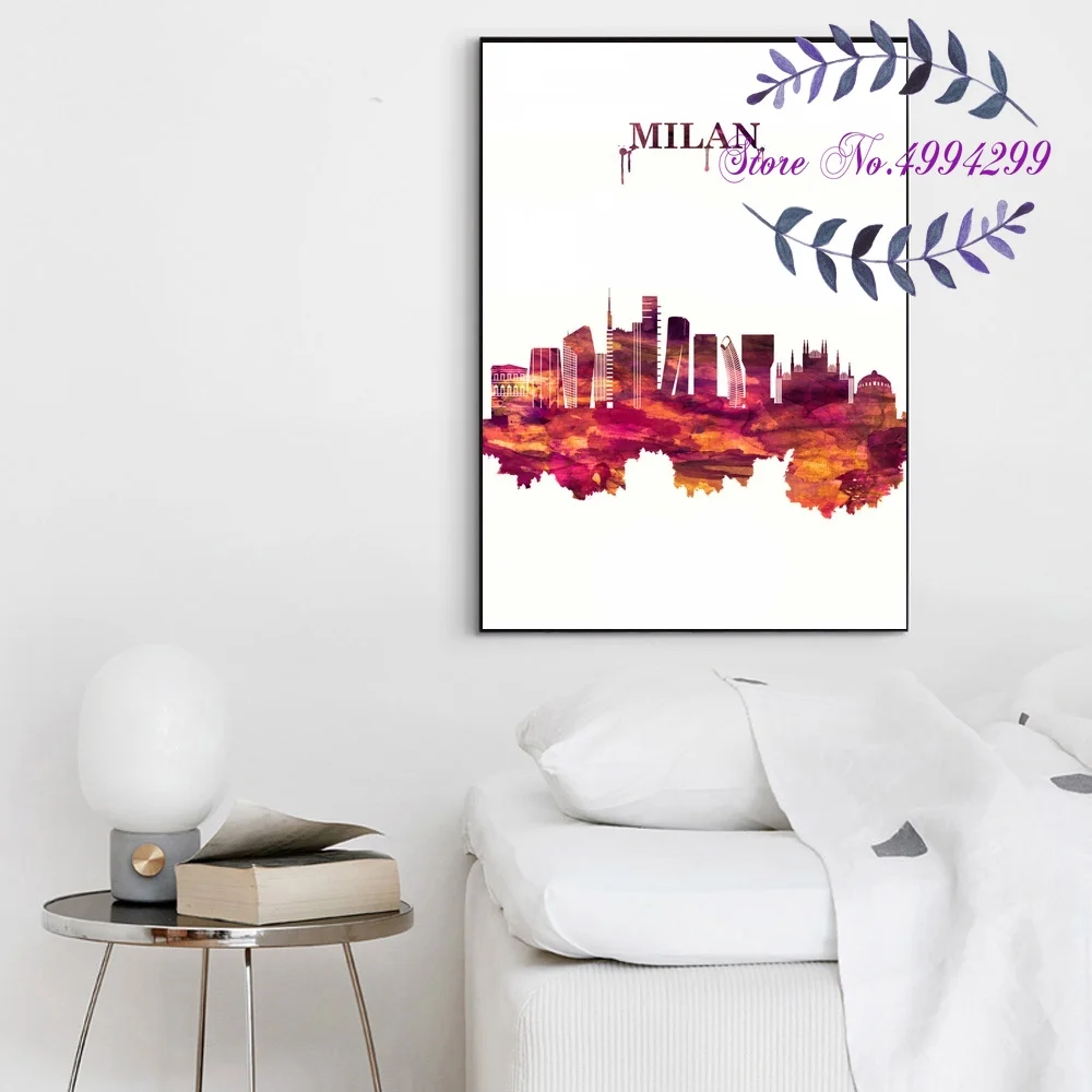 Milan Rome Venice Italy City Red Skyline Poster Canvas Art Print Home Decor | Дом и сад