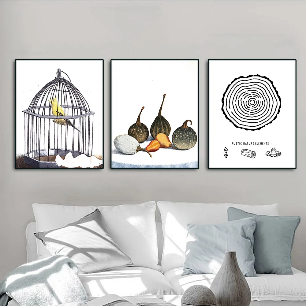 

Caged Bird Plants Simplicity Nordic Wall Pictures Poster Print Canvas Painting Calligraphy Decorative for Living Room Home Decor