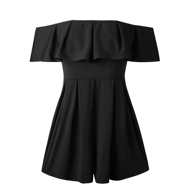 Black Dresses Новинка, сексуальный красный комбинезон с открытыми плечами и рюшами,, женский комбинезон с оборками на рукавах, Летний комбинезон, повседневные милые вечерние комбинезоны для клуба - Цвет: Black Dresses