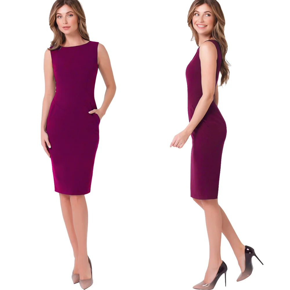 Хорошее-forever винтажное однотонное платье для работы, короткое платье vestidos, деловое облегающее платье с карманом, узкое женское офисное элегантное платье B454