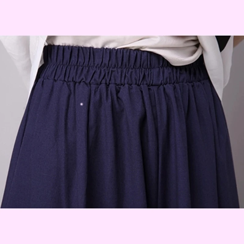 Женская винтажная длинная юбка F196 однотонная с эластичной талией средней длины