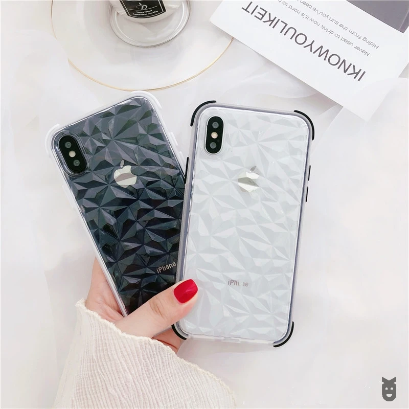 Для iPhone X 11 Pro XR XS MAX 10 7 8 6s 6 Plus 3D Алмазная текстура противоударный Гибридный прозрачный мягкий ТПУ защитный чехол