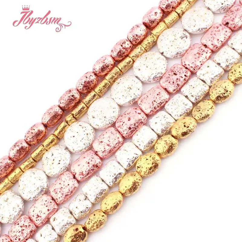 Бусины Из лавового камня из вулканического серебра с покрытием розового золота