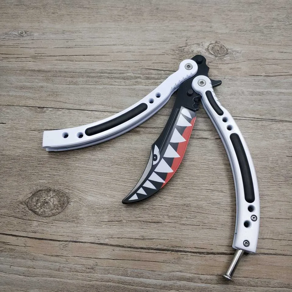 White shark Дропшиппинг CS GO бабочка в ноже Karambit нож бабочка складной тренировочный нож игровой нож тупое лезвие без края инструмент - Цвет: White shark