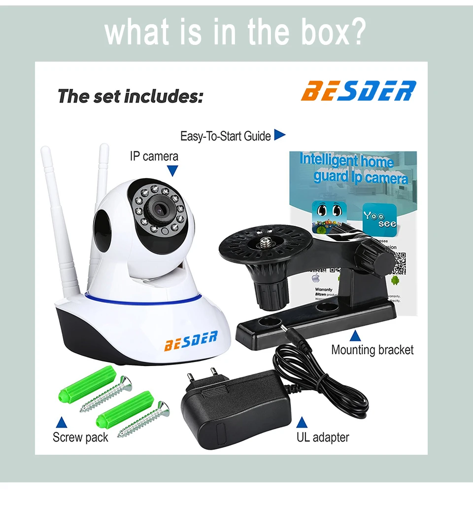 Besder радионяня Yoosee 1MP Wifi ip-камера двухсторонняя аудио Pan Tilt ONVIF P2P сигнализация CCTV домашняя камера безопасности 64G слот для карты SD