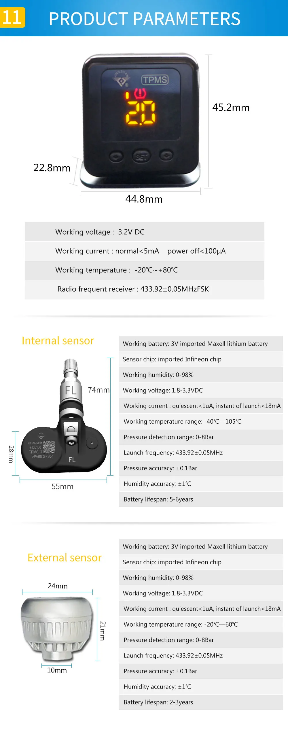 Новейший дизайн JINGZUAN TPMS автомобильный диагностический инструмент светодиодный TMPS система контроля давления в шинах 4 или 5 датчиков разъем obd