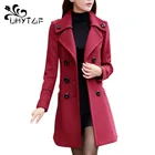 UHYTGF 3XL Женская Базовая верхняя одежда модное двубортное зимнее шерстяное пальто с поясом тонкое теплое пальто куртка Casacos Feminino X3