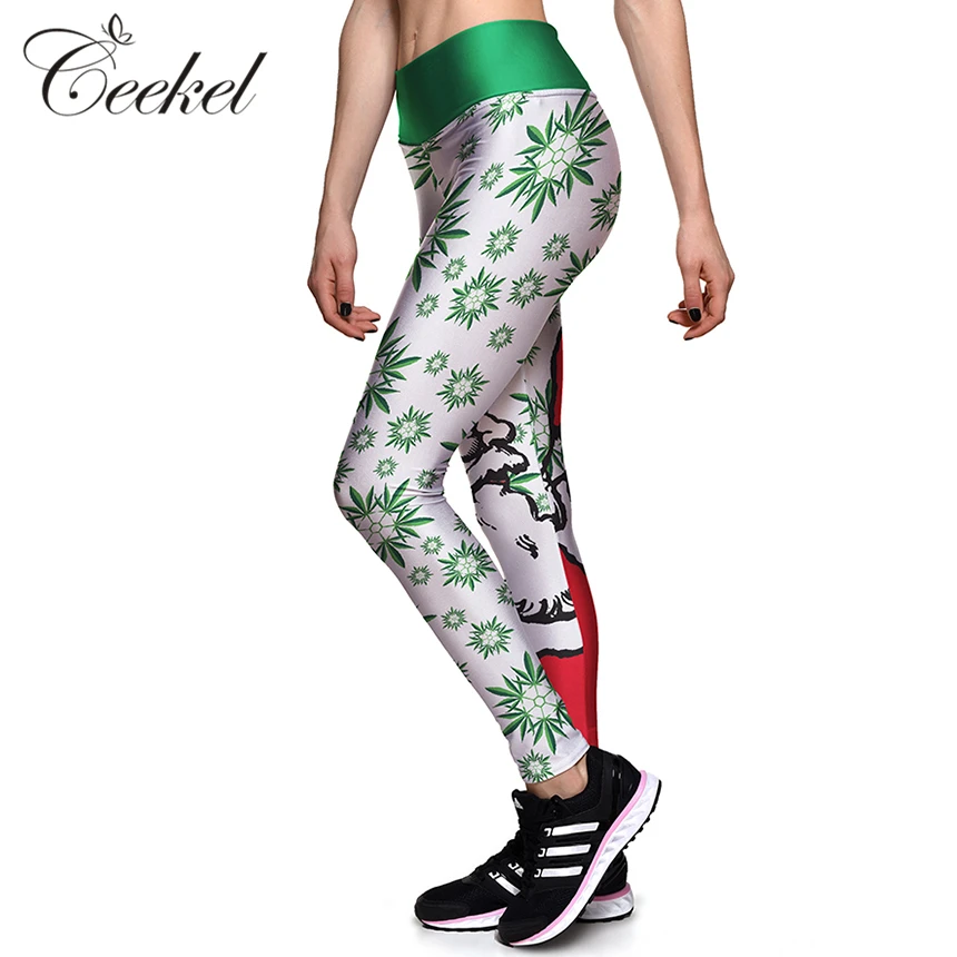 Merry Christmas Santa Claus Snow Hat Print Leggings Plus Size Fitness Pant Sexy Slim Legins High Waist Knitted Leggins | Женская одежда