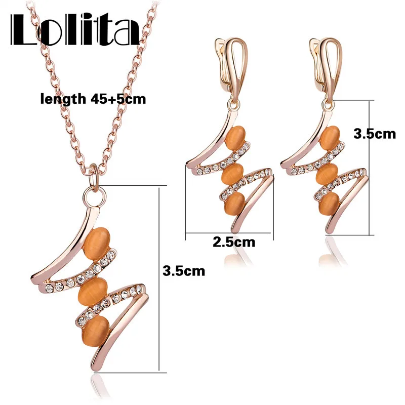 Розовое Золото Цвет Австрийский хрусталь Опал Ожерелье Серьги Ювелирные Наборы