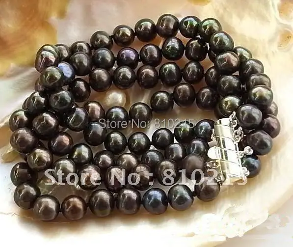 

Pearl Jewelry 4Rows 8inch AA 8-9MM Black Round Freshwater Cultured Pearl Bracelet Fashion Jewelry Wholesale New Free Shipping