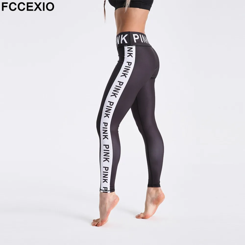 FCCEXIO модные розовые леггинсы для тренировок новые розовые штаны 3D розовые с буквенным принтом боковые лоскутные сексуальные штаны с высокой талией фитнес Леггинсы
