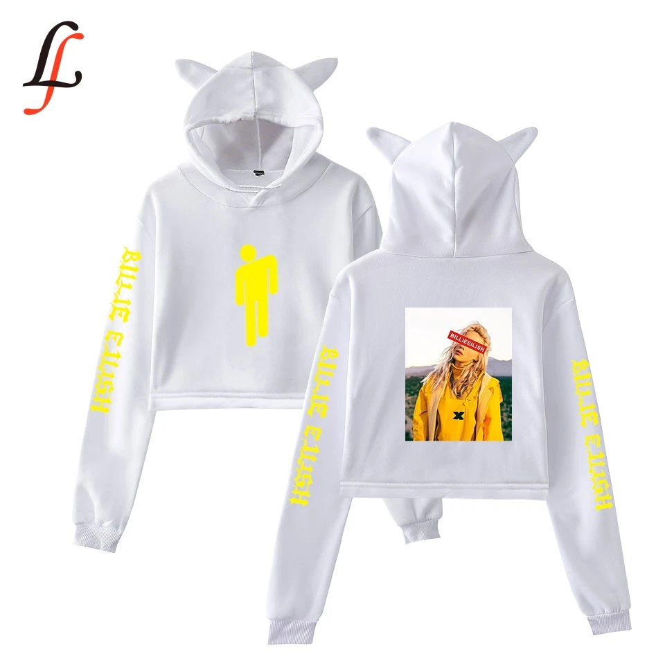 Billieeilish Billie eilish Женская Сексуальная толстовка с кошачьими ушками модный тренд короткий кошачий Топ Горячая Распродажа Kpop Harajuku толстовки Толстовка