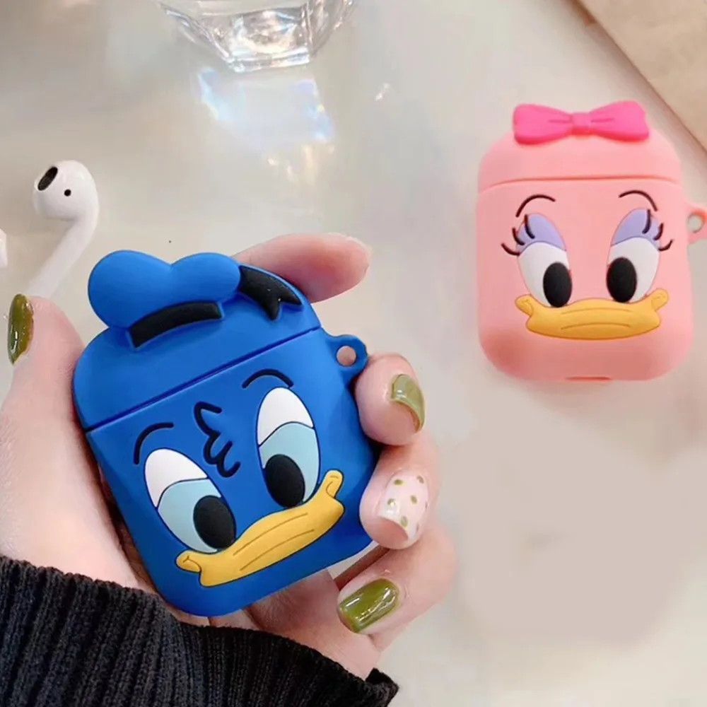 Чехол для airpods 1/2 с милой уткой и милым котом из мультфильма для air pods 2, силиконовый чехол, Bluetooth, беспроводной чехол для наушников