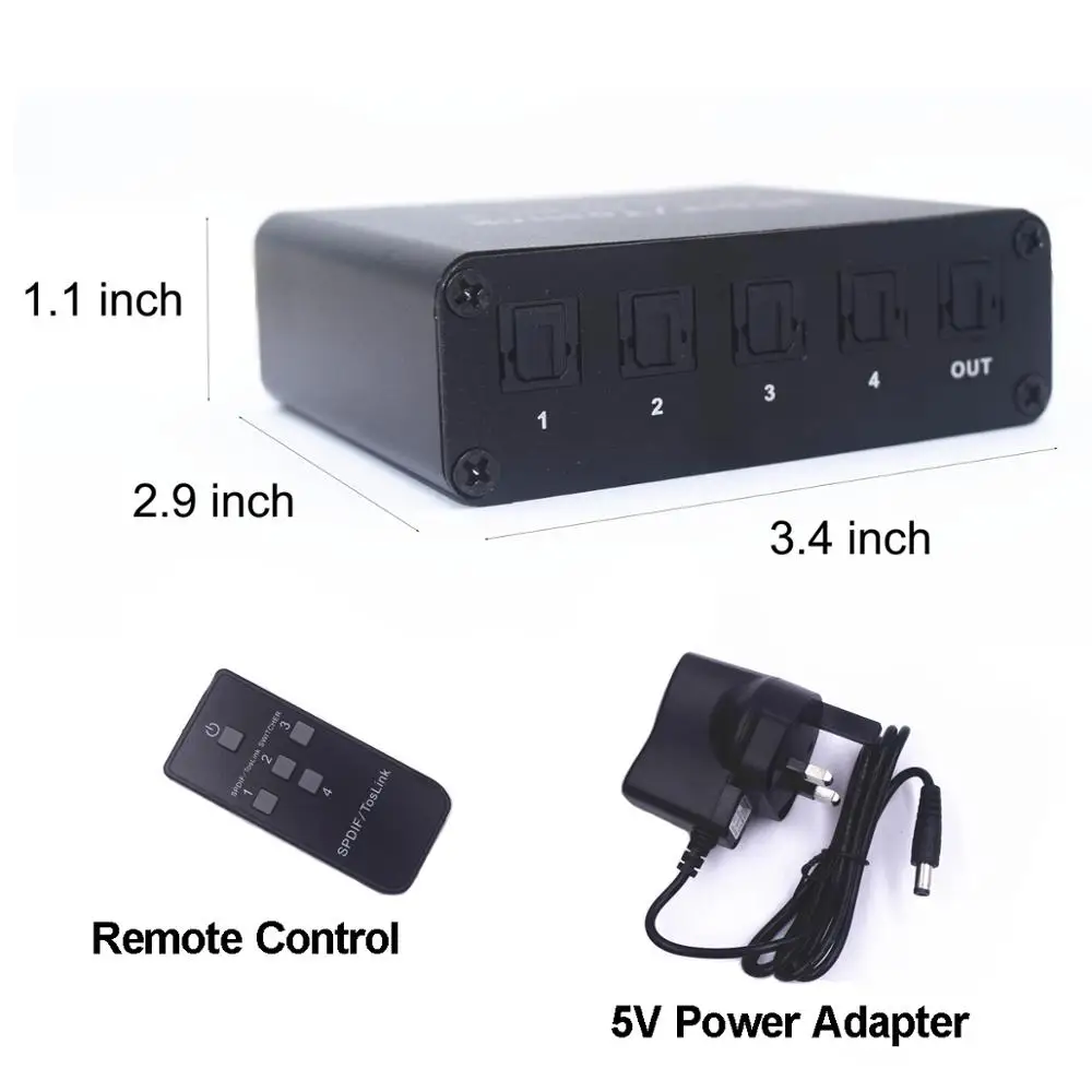 Luiizans SPDIF/Toslink аудио переключатель 4x1 с ИК-подключением 4 оптических TosLink SPDIF на 1