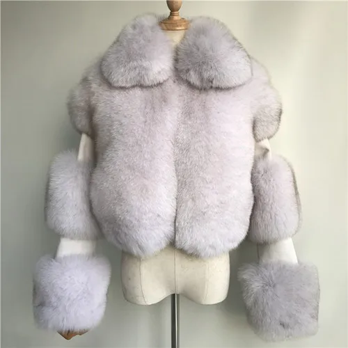 Модная женская шуба из натурального меха, короткая стильная шуба из натуральной кожи, шуба из лисьего меха высокого качества, зимняя теплая шуба из большого лисьего меха - Цвет: Natural white