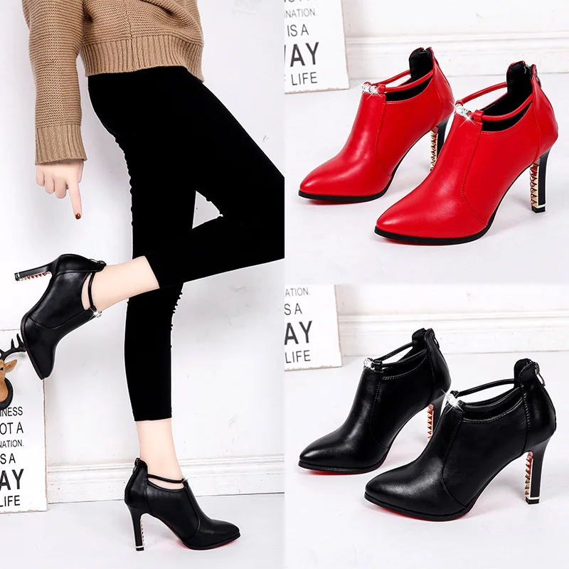 Женская обувь на высоком каблуке сезон осень Новинка 2019 года модные ботинки и