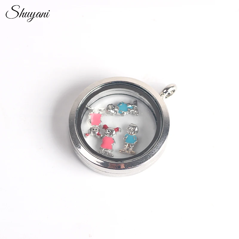 F44 микс плавающий медальон амулеты эмаль серебряный цвет 20 шт девочка и мальчик