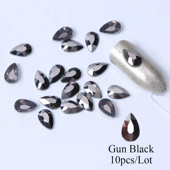 Gun Black 10 шт 3D Красочные Стразы капля ногтей Дизайн Золотой плоской основе алмазные гелевые Драгоценности для ногтей Аксессуары для маникюра TRA41 - Цвет: Gun Black