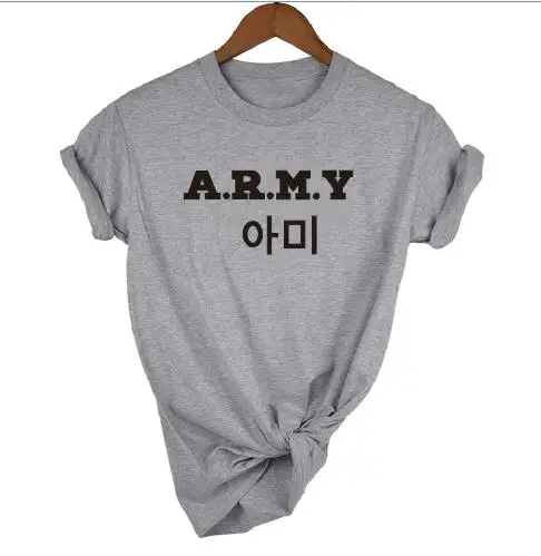 gray t black ARMY OKOUFEN BANGTAN JHOPE женская футболка хлопок Повседневная с буквенным принтом Kpop женские Топы Футболка короткий рукав плюс размер Прямая поставка - Цвет: gray t black ARMY