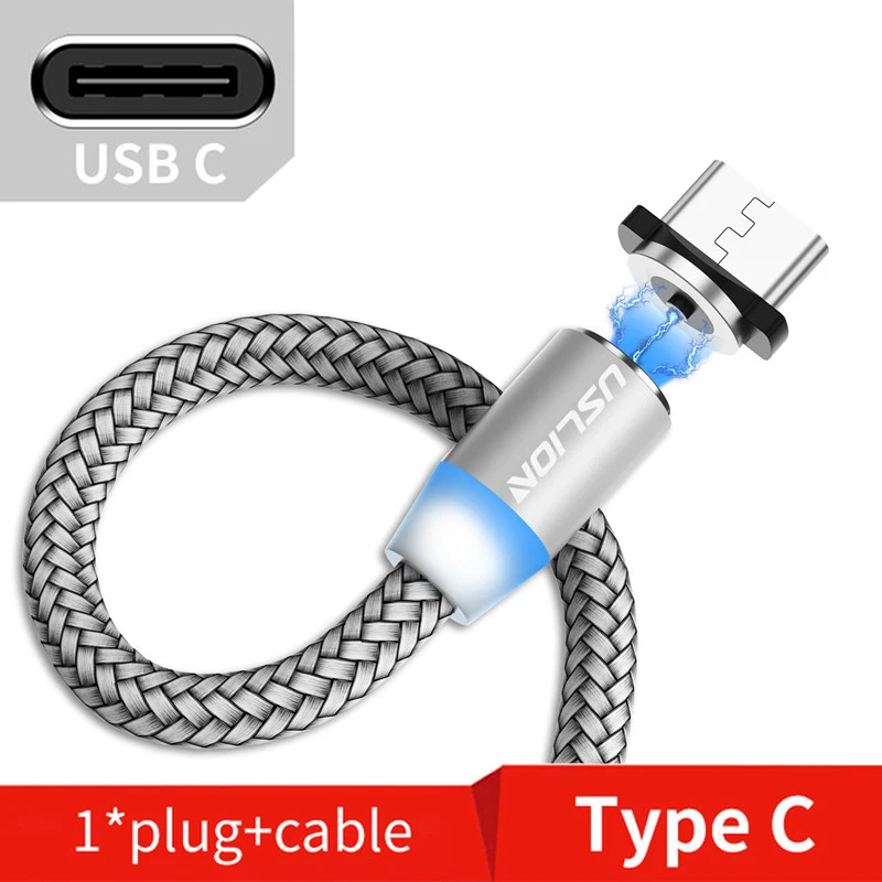 Silver Type C USLION Магнитный Micro USB кабель для samsung S10 S9 type-c Зарядка для iPhone XS XR 8 7 магнит Зарядное устройство usb type C кабели - Цвет: Silver Type C