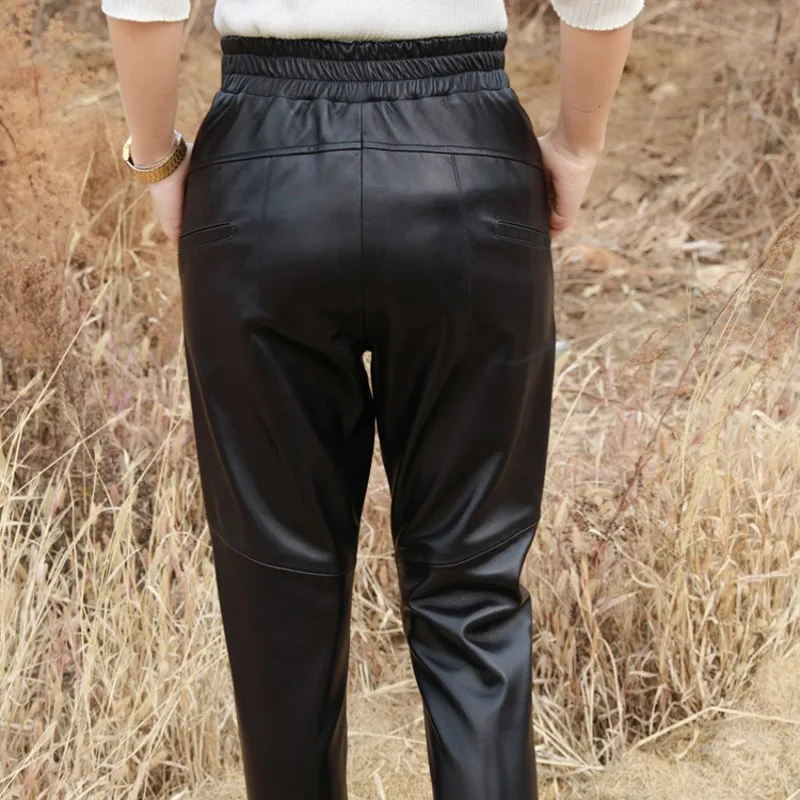 Брюки из овчины женские весенние 2020 свободные натуральной кожи для офиса большие