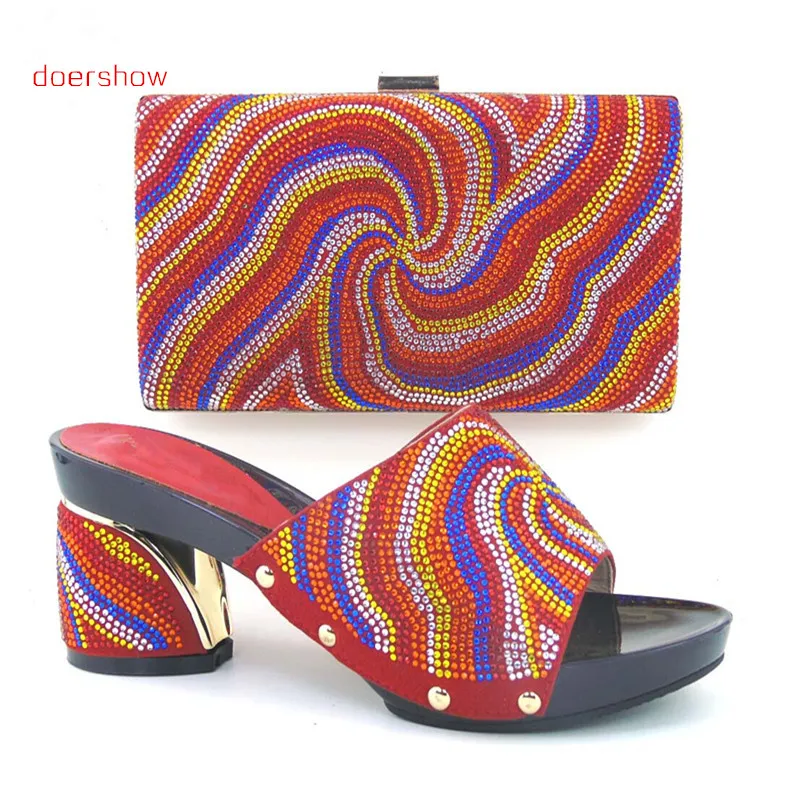 Doershow/Модный женский комплект из обуви и сумки в итальянском стиле со стразами