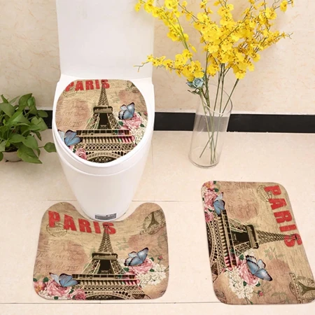 Bath mat set(3pcs)6 3 шт. коврик для туалета с принтом в виде Парижа Нескользящая ручка на присосках Набор ковриков для ванной комнаты кухонные ковры коврики домашний декор - Цвет: Bath mat set(3pcs)6