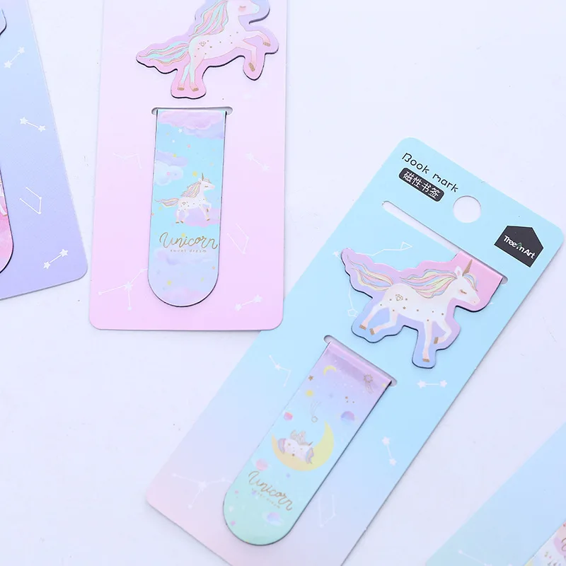 2 шт./упак. Волшебный Единорог Закладка магнит Бумага зажим Школа канцелярских