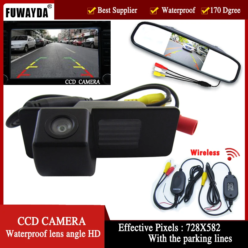 

FUWAYDA Wireless CCD Car RearView Camera for Chevrolet Aveo Trailblazer Opel Mokka Cadillas SRX CTS,with 4.3Inch Mirror Monitor