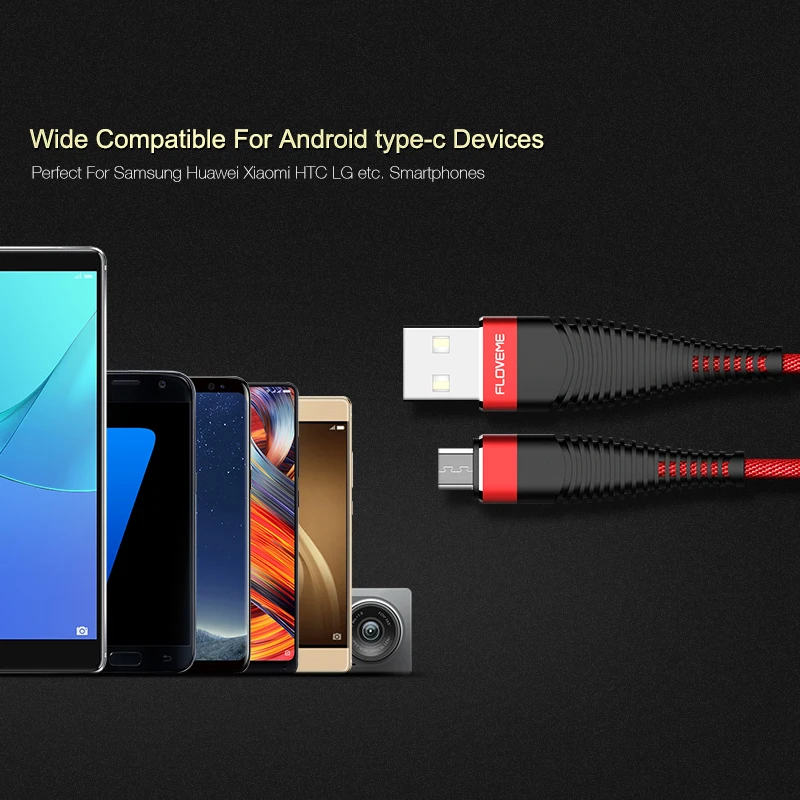 FLOVEME высокопрочный кабель Micro USB 1 м плетеный для синхронизации данных 2A зарядный