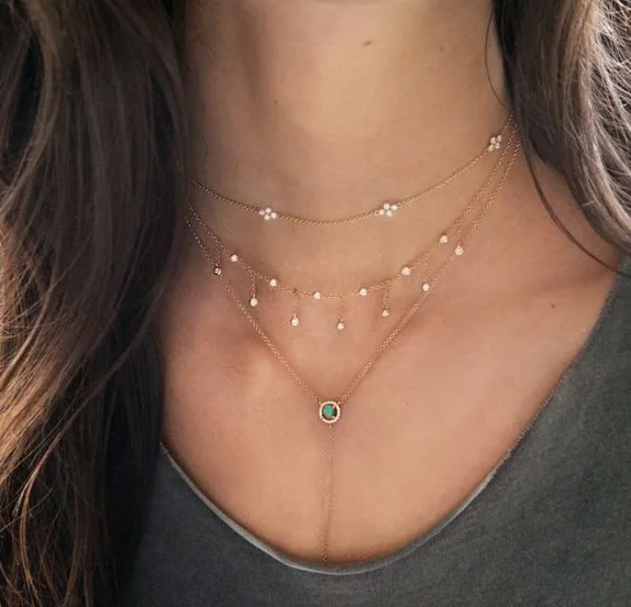Модное дизайнерское Массивное колье 33 + 7 см 4 tiny CZS Очаровательная цепочка нежный