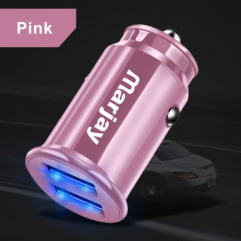 Pink Marjay 3.4A светодиодный двойной USB Автомобильное зарядное устройство Adapte автомобильное зарядное устройство для iPhone 7 X 6s samsung S9 Xiaomi mi9 планшет мобильное автомобильное зарядное устройство для телефона - Тип штекера: Pink