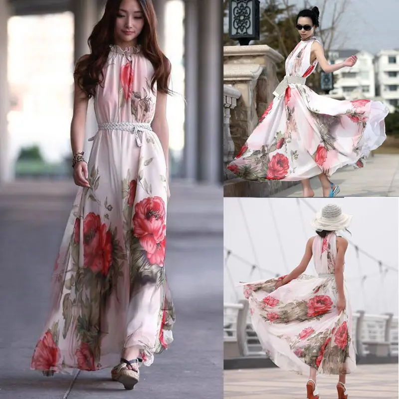 2015 новое поступление женщин винтаж платья цветочные длинное платье о-образным