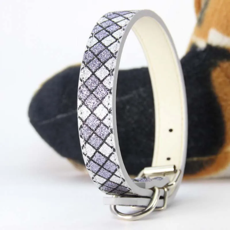 Блестящий клетчатый ошейник для собак из искусственной кожи маленьких