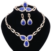 new african beads jewelry sets gold color imitated blue gemcrystal women wedding party necklace bracelet earring ring sets