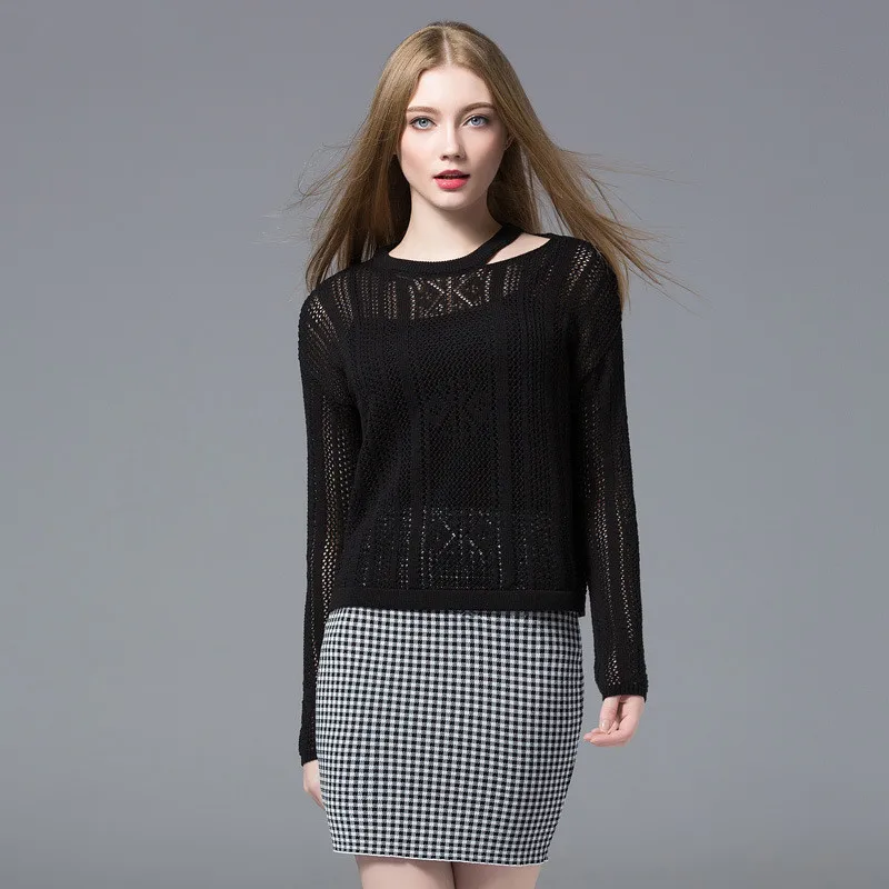 Womens Clothing Jumper Sweater Knitted Pullovers Hot 2018 Autumn Fashion Full Flare Sleeve O-Neck Hollow Out Loose Women Tops | Женская