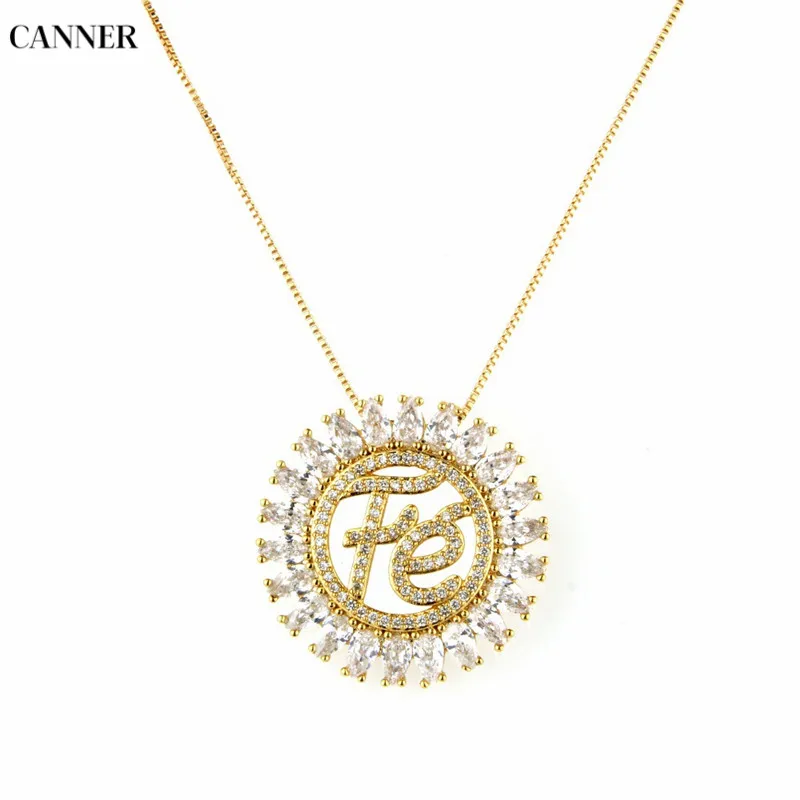 Цветок Каннер кубический цирконий кулон ожерелья круг Длинная цепочка CZ