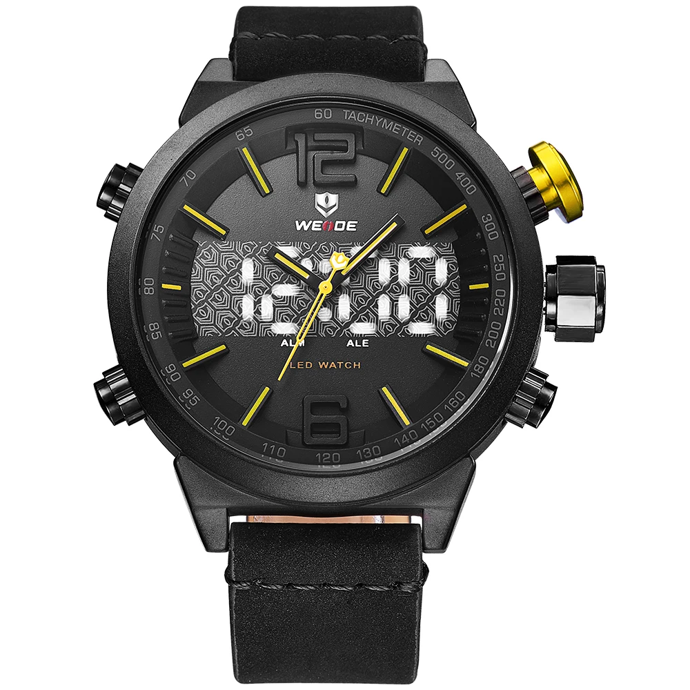 Weide Роскошные брендовые часы мужские спортивные с кожаным ремешком светодиодный