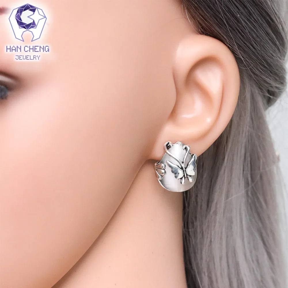 HanCheng новые модные романтические серьги клипсы в виде бабочки с огненным опалом