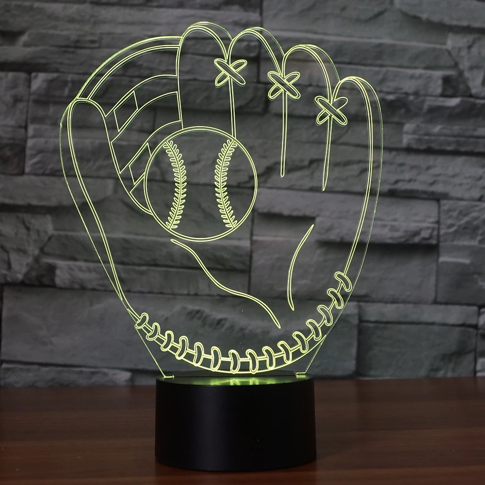 3D Baseball Glove Catcher Pitcher Gloves Table Lamp Left Hand Softball Colorful LED Night Light Bedroom Decor Kids Gifts | Лампы и