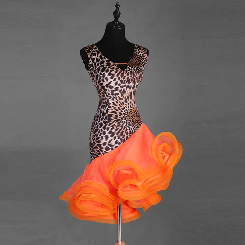 Beauty Leopard Latin Dance Dresses For Ladies High Quality Fabric Woman Feminine Professional Ballroom Nice Garment S-2XL DL3932 |