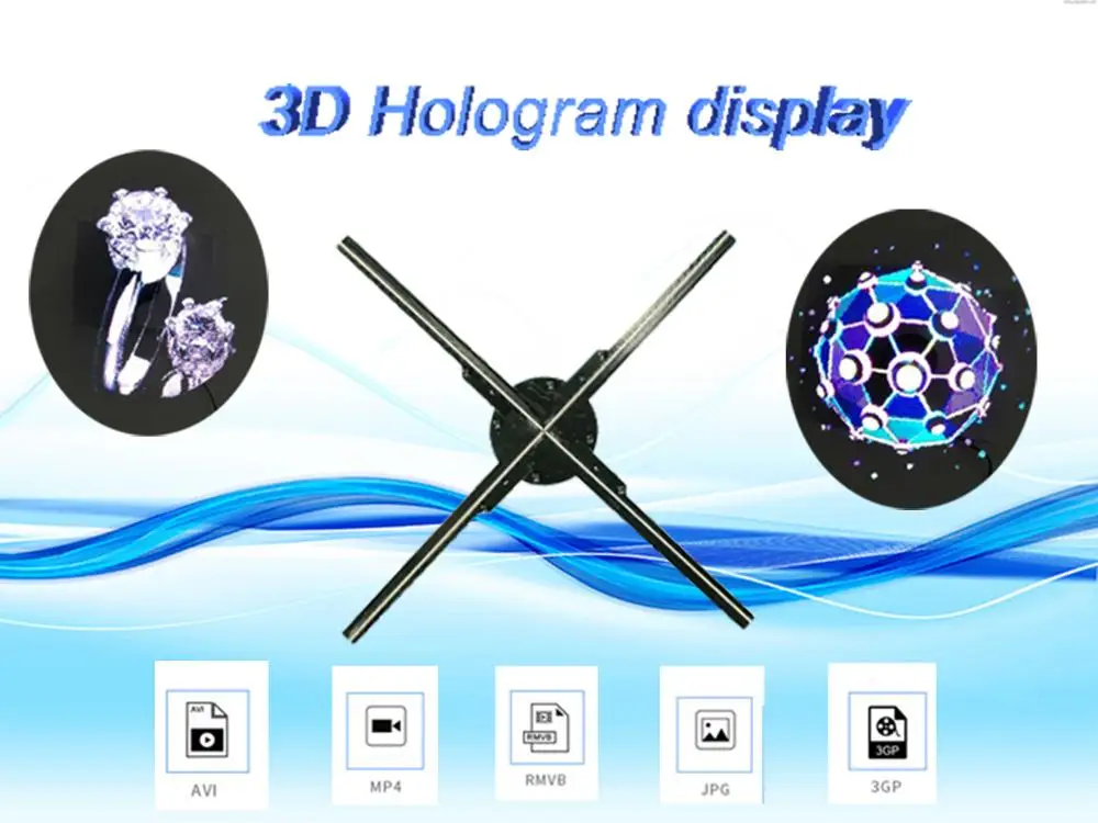 

50CM LED advertising light HD 3D hologram display 4 blade LED Fan hologram led signboard light LOGO product display outdoor