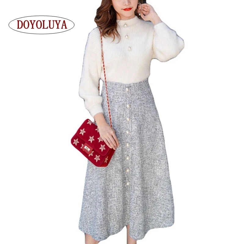 [DOYOLUYA] женские костюмы из 2 предметов Вязаные белые свитера с пышными рукавами +