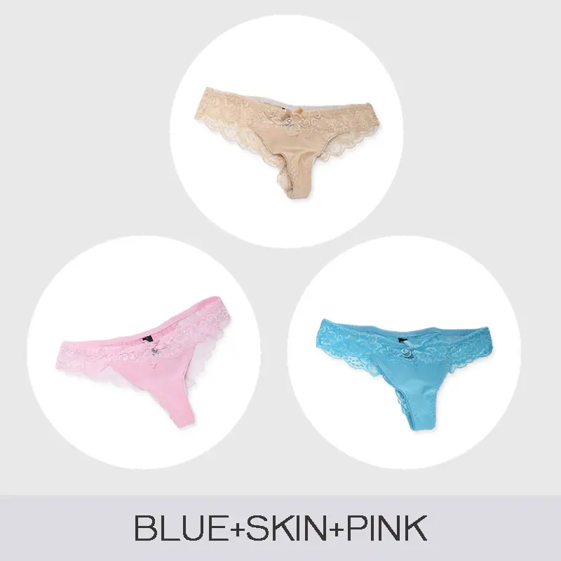 BLUE-SKIN-PINK 3 шт./лот, CMENIN, сексуальные кружевные трусики, бесшовное женское нижнее белье, трусы, стринги, танга, бикини для женщин, прозрачные, для девушек, femme, T Back P0039 - Цвет: BLUE-SKIN-PINK