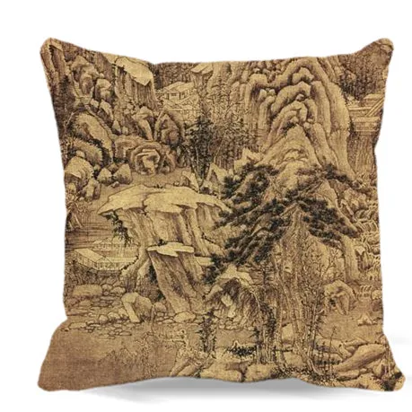 

Magnificent mountains and rivers Chinese ink painting Soft Cotton polyester Square Pillow case Chair sofa home car decoration