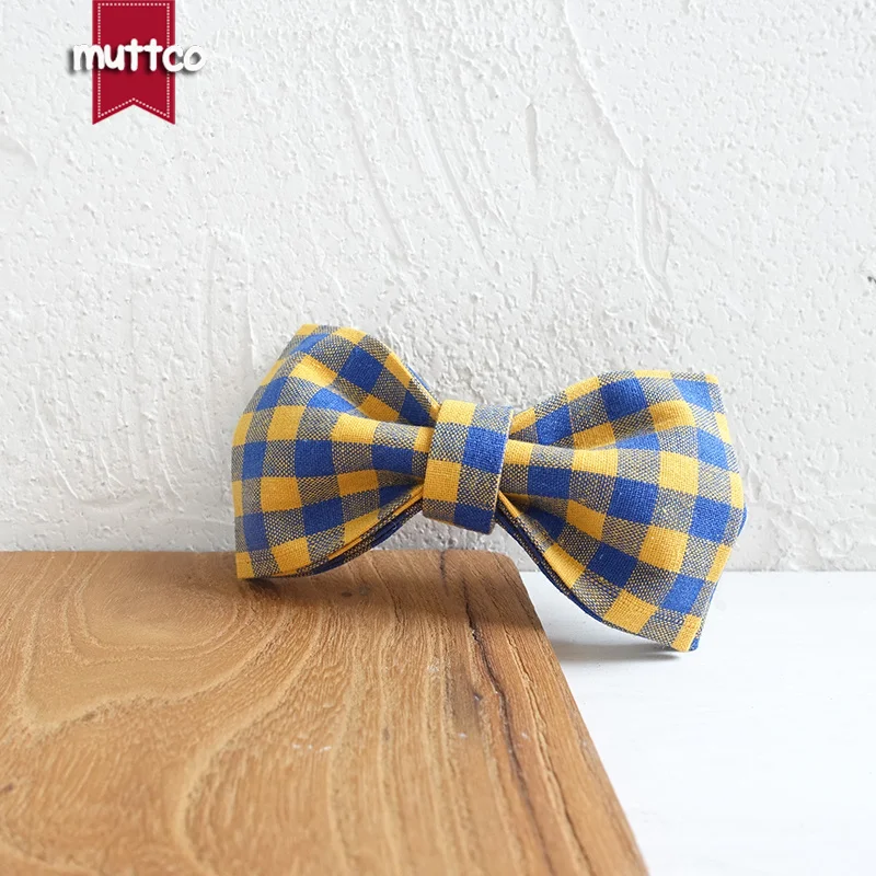MUTTCO собачий ошейник поводок с галстуком-бабочкой синий желтый плед товары для