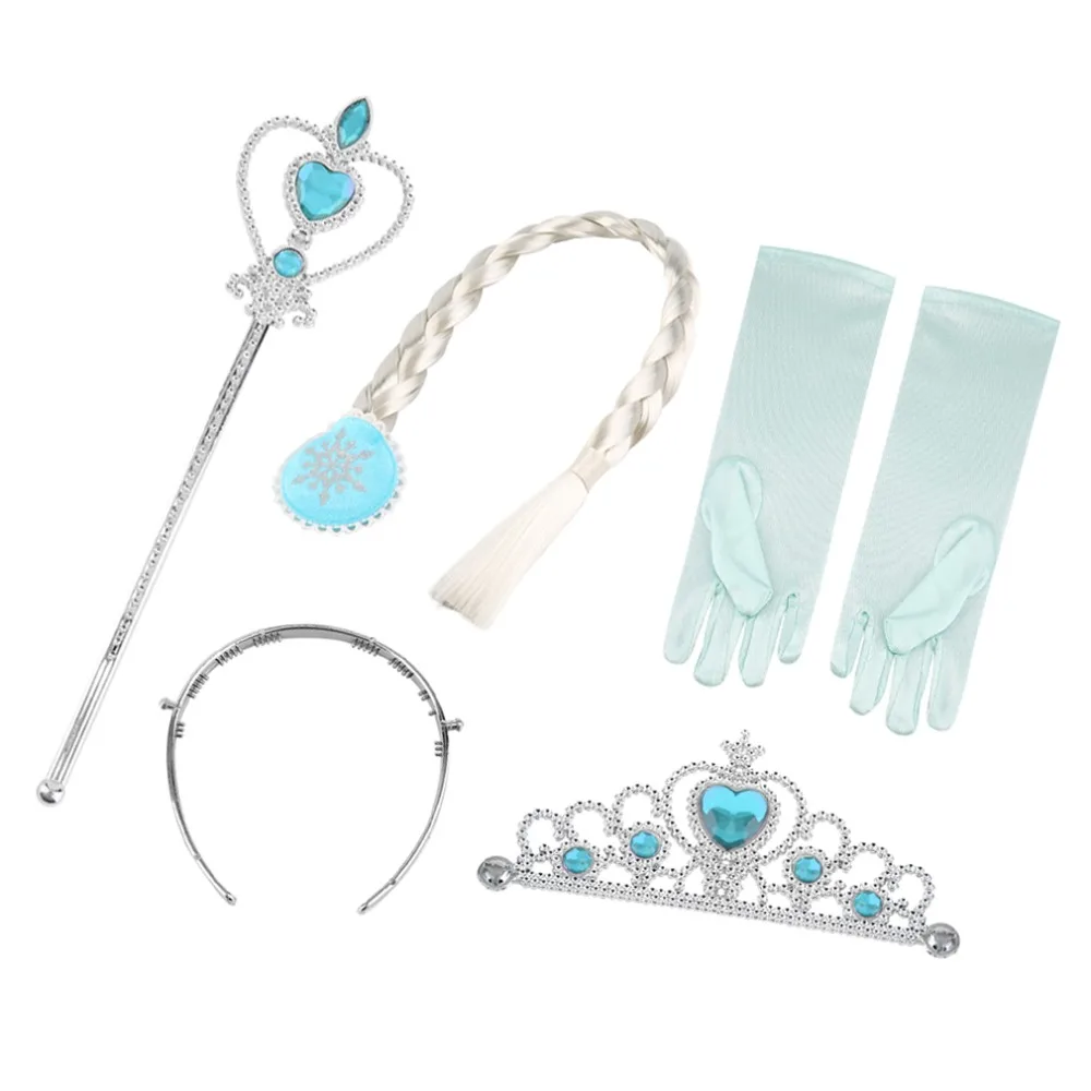 4Pcs/set Hair Accessories Classic Snow Queen Princess Crown Wig Magic Wand Glove Cosplay Great Gifts For Kids Party Drop Ship | Детская