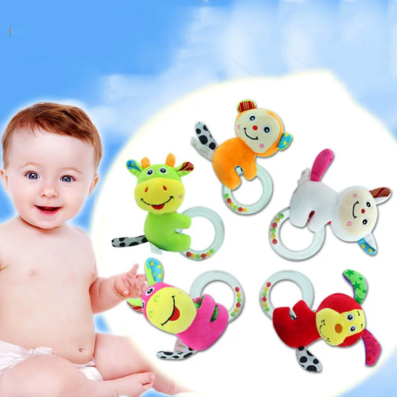 

Lovely Animal Hand Bells New Cartoon Baby Round Rattle Toys Plush Toy Baby Kid Bed Stroller Rattle Toys