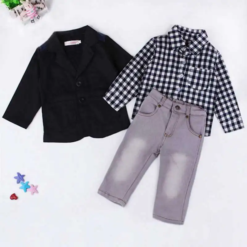 3Pcs Kids Boys Clothes Shirt Top+ Jacket Coat+ Jeans Pants Fashion Wedding Party Outfits For Baby Hot Selling | Детская одежда и